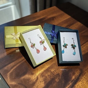 NWT Pannee Lot Of 2/Two Dangle Drop Bead/Beaded Pink Blue Crystal Earrings